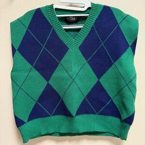 Cider Argyle Sweater Vest Green Navy Preppy Y2K V-Neck Size Large